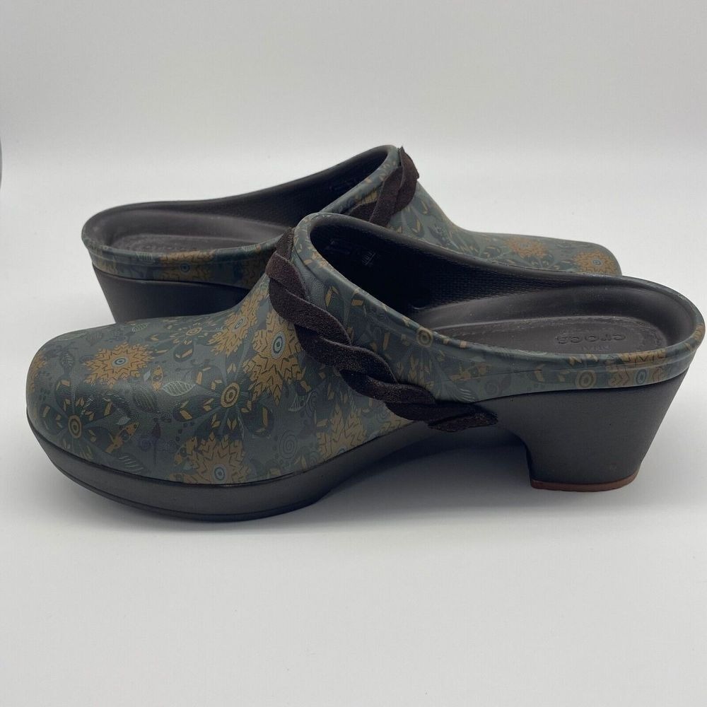 CROCS Sarah Graphic Floral Green / Brown Womens US‎ 9 Dual Comfort Clog EUC - Picture 4 of 9